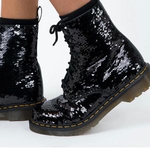Dr. Martens Black Sequin Combat Boots
